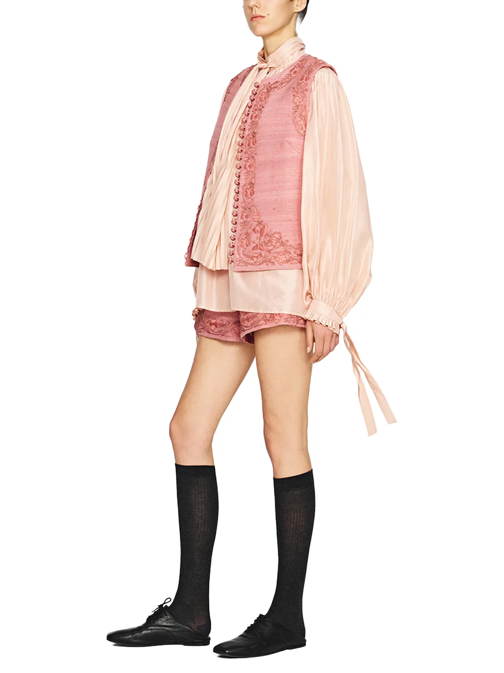 Into The East Soft Pink Women embroidered tussah silk shorts - Image 7