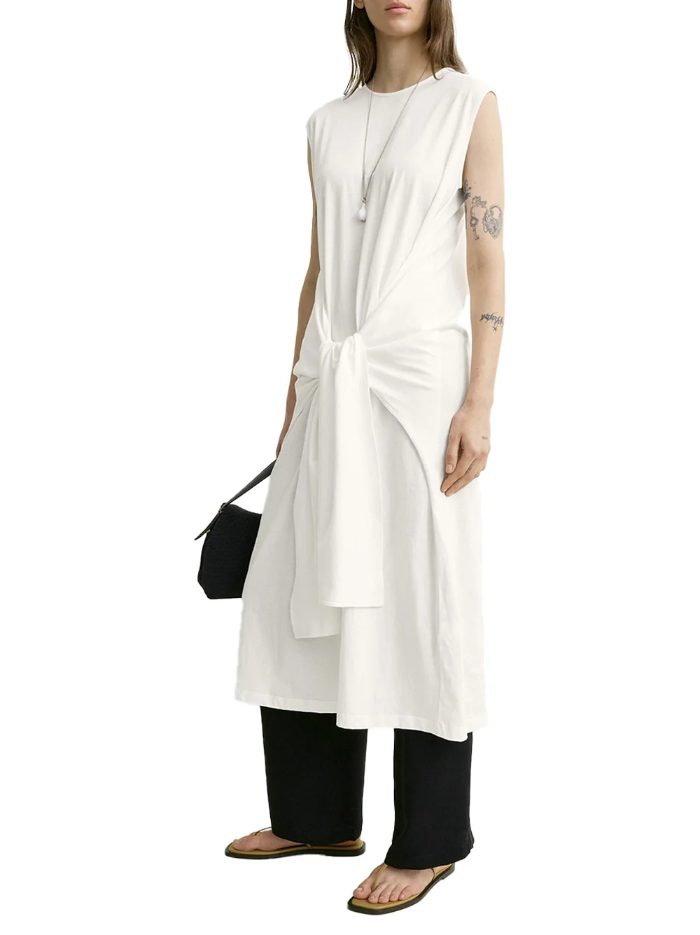 Toteme Tie-waist Jersey Dress Off White - Image 3